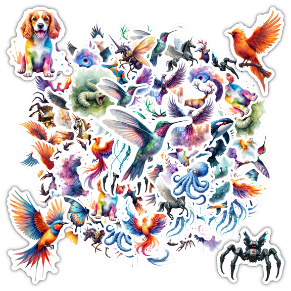 35pcs-50pcs Vibrant Animal Stickers Fantasy Creature Decals Marine Life Stickers for Luggage Notebooks Laptops