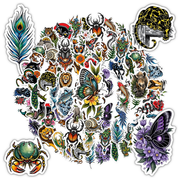 35pcs-50pcs Vibrant Animal Stickers Wildlife Fantasy Stationery Stickers Nature Animal Decals for Suitcase Laptop Guitar Fridge