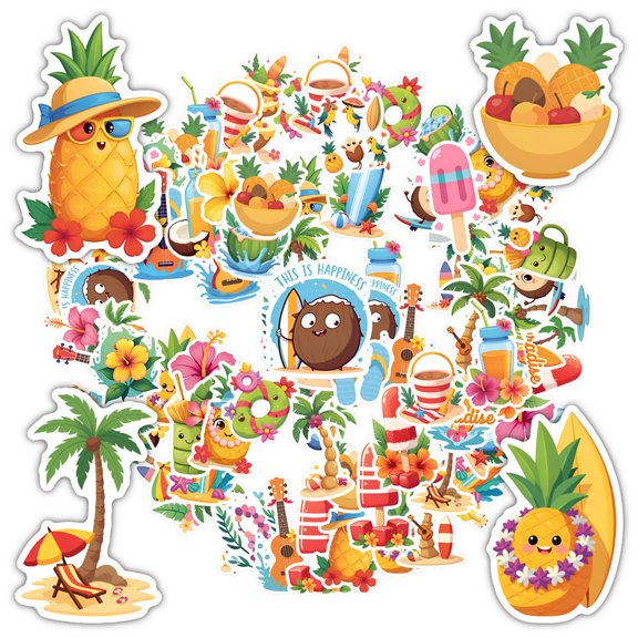 35pcs-50pcs Vibrant Stationery Stickers Cartoon Kids Stickers Summer Graffiti Decals for Laptops Suitcase Notebooks