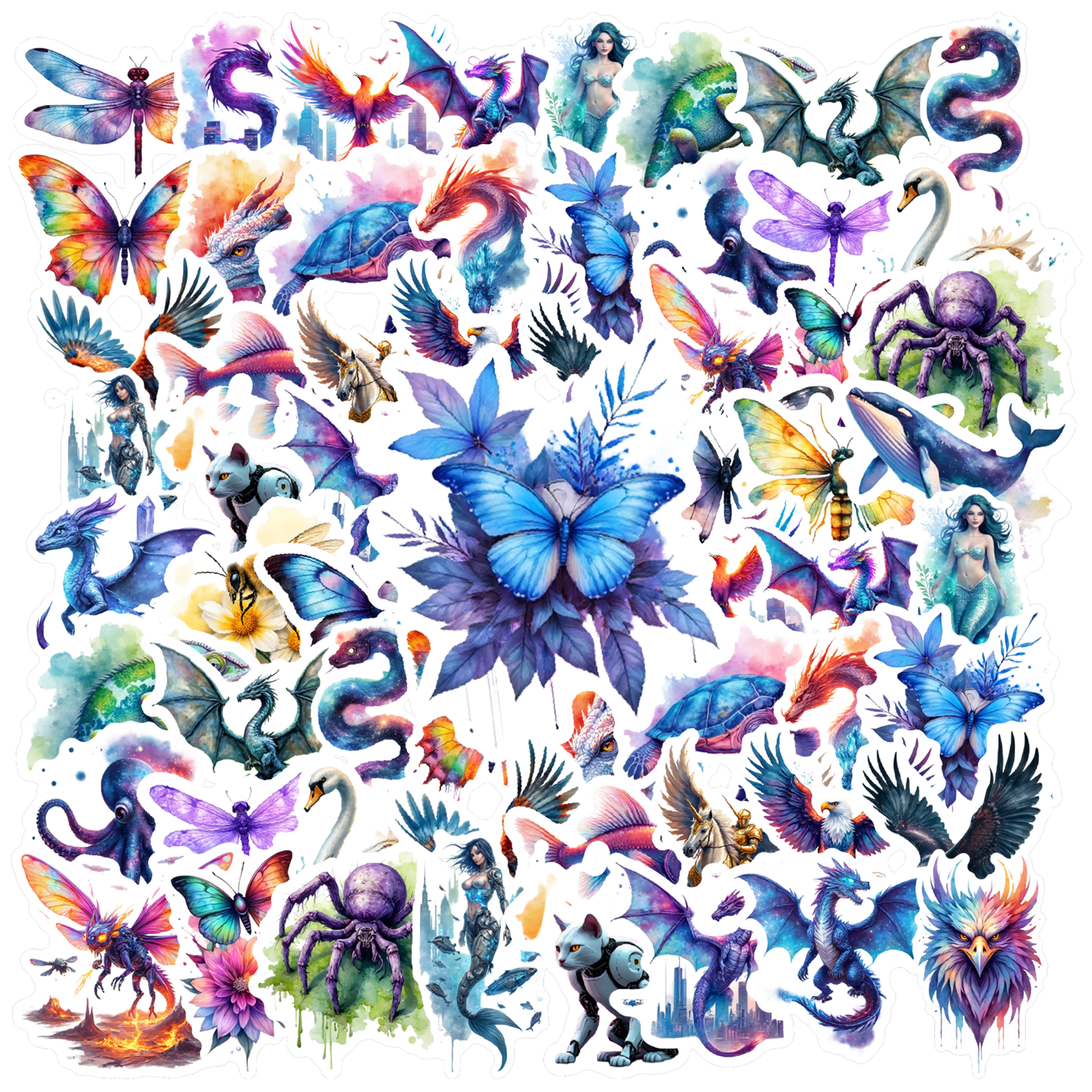 35pcs-50pcs Vibrant Stickers Fantasy Creatures Mythical Decals Animals ...
