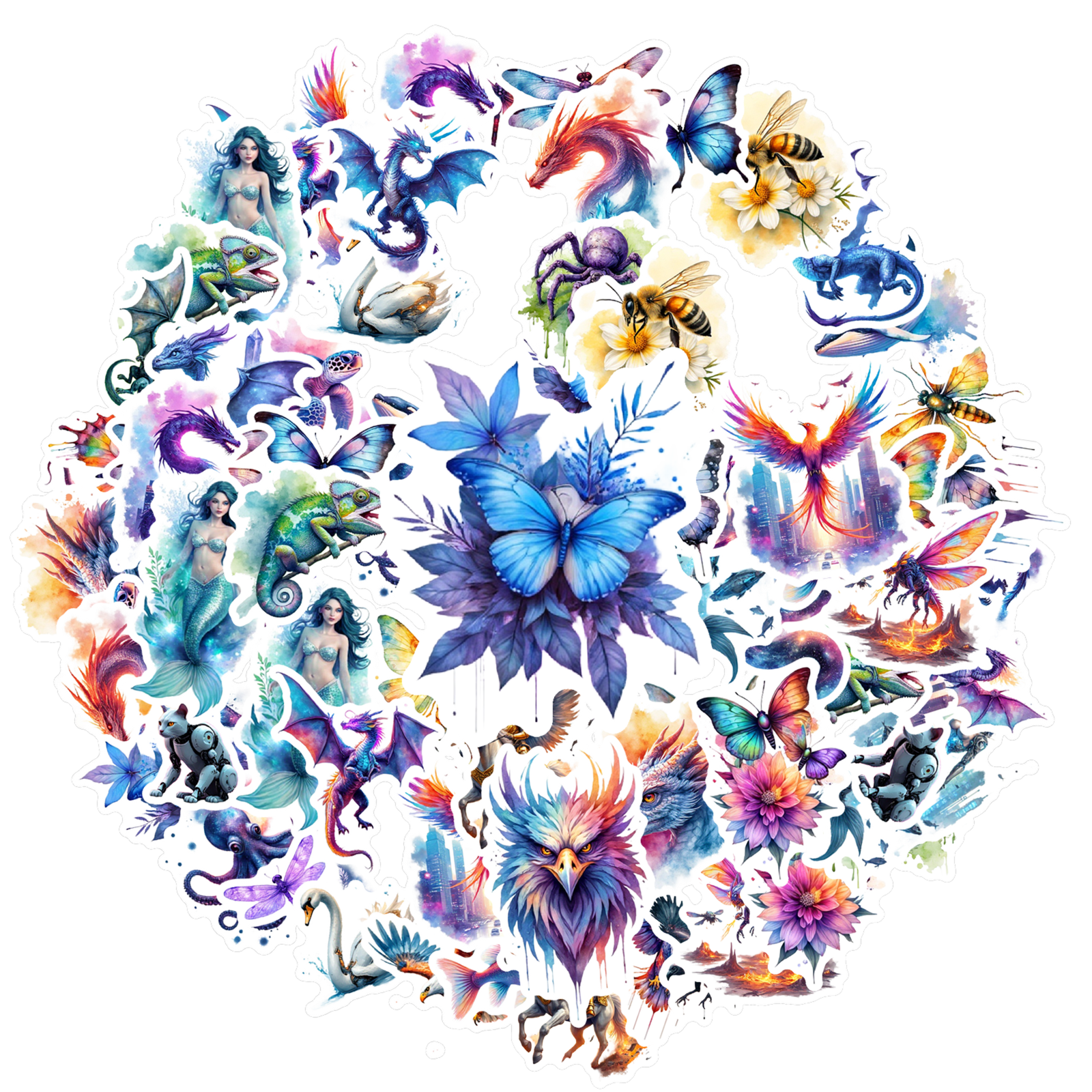 35pcs-50pcs Vibrant Stickers Fantasy Creatures Mythical Decals Animals ...