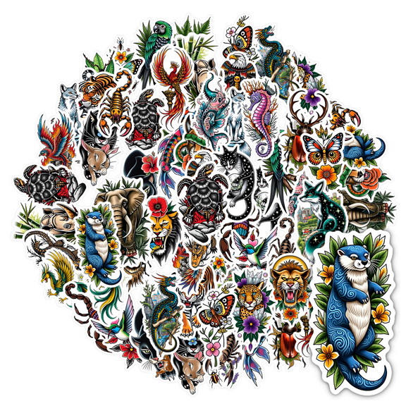 35pcs-50pcs Vintage Animal Stickers Mythical Stationery Stickers Tribal Funny Stickers Waterproof Graffiti Stickers for Laptop Suitcase Guitar
