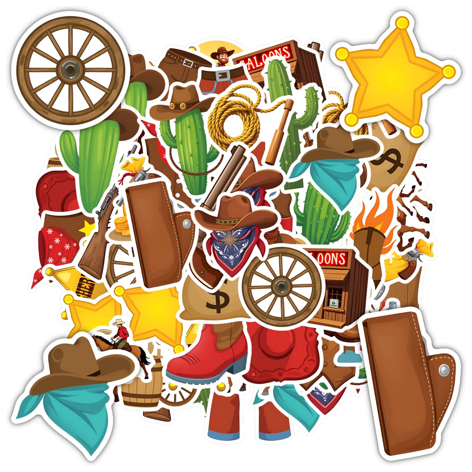 35pcs-50pcs Vintage Stationery Stickers Cowboy Animal Decals PVC ...