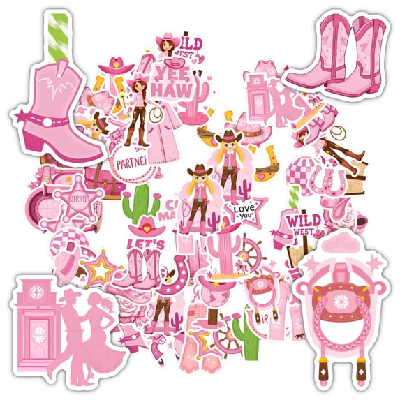 35pcs-50pcs Vintage Stickers Cowboy Stationery Stickers Pink Animal Stickers for Laptops Suitcases Fridge