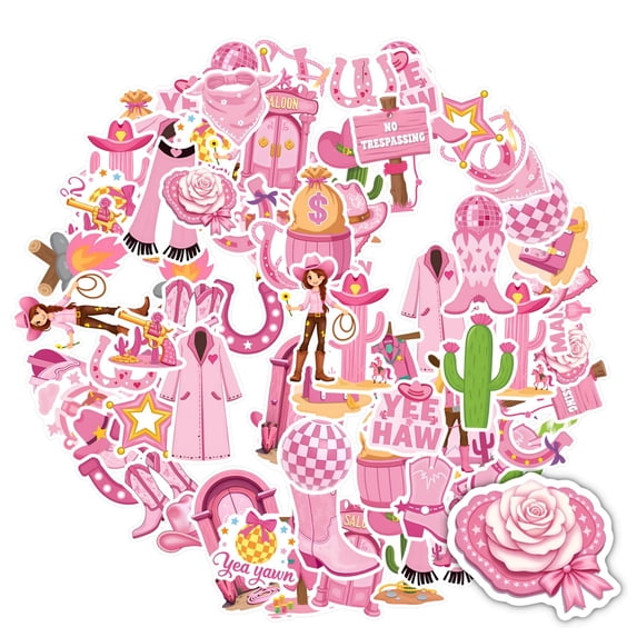 35pcs-50pcs Vintage Stickers Cowboy Stationery Stickers Pink Animal Stickers for Laptops Suitcases Fridge