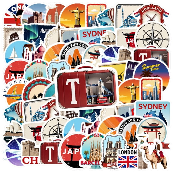 35pcs-50pcs Vintage Stickers Stationery Stickers Travel Decals Teacher Reward Stickers Kids Stickers for Luggage Suitcase