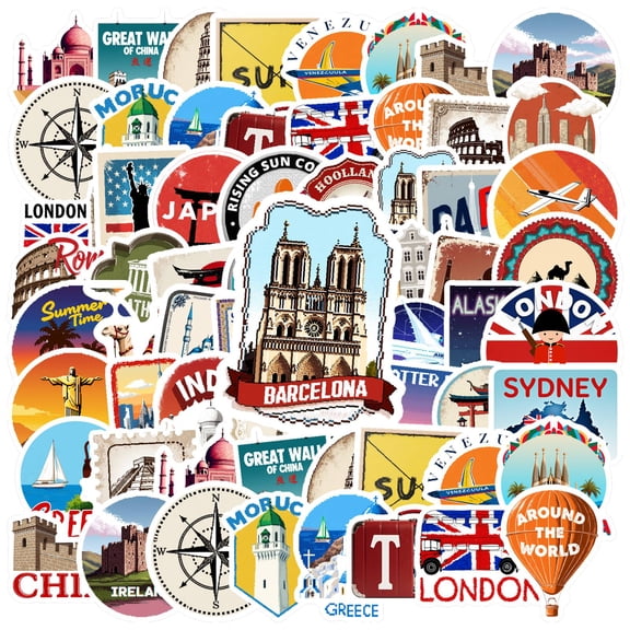 35pcs-50pcs Vintage Stickers Stationery Stickers Travel Decals Teacher Reward Stickers Kids Stickers for Luggage Suitcase