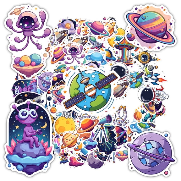 35pcs-50pcs Vivid Astronaut Stickers Cartoon Planet Decals Cute Spaceship Stationery Stickers for Notebooks Laptops Suitcases