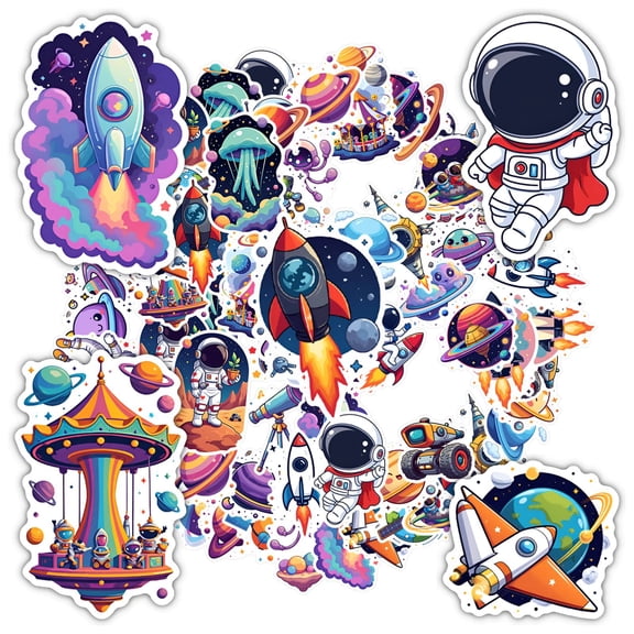 35pcs-50pcs Vivid Astronaut Stickers Cartoon Planet Decals Cute Spaceship Stationery Stickers for Notebooks Laptops Suitcases