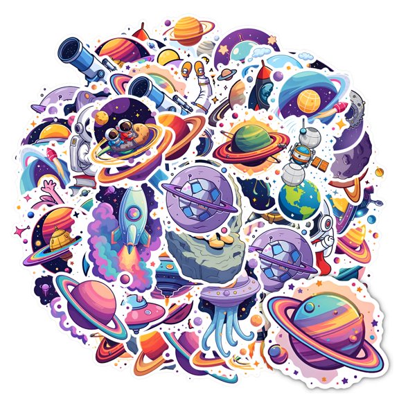 35pcs-50pcs Vivid Astronaut Stickers Cartoon Planet Decals Cute Spaceship Stationery Stickers for Notebooks Laptops Suitcases