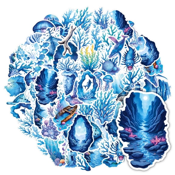 35pcs-50pcs Watercolor Stationery Stickers Ocean Animal Stickers Jellyfish Decals for Laptops Suitcases