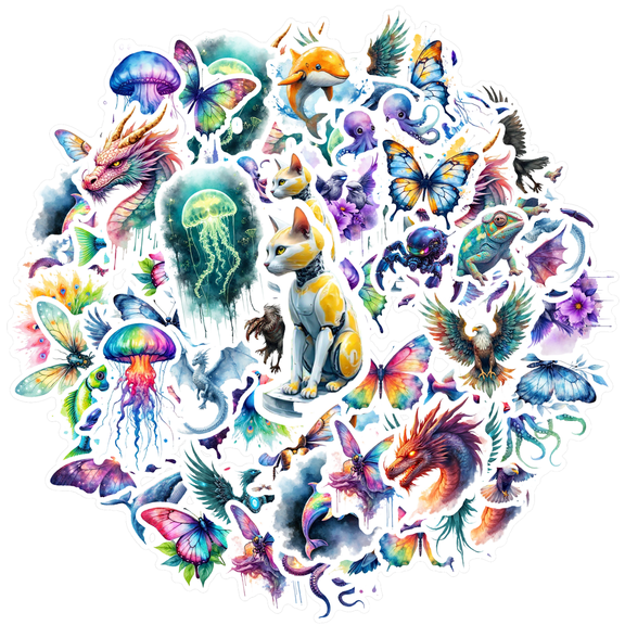 35pcs-50pcs Watercolor Stickers Animal Stationery Stickers Ocean Teacher Reward Stickers for Luggage Phone Suitcase