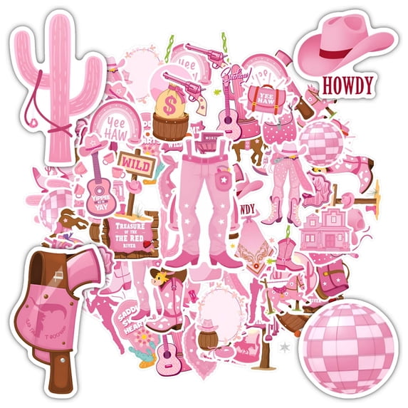 35pcs-50pcs Western Stationery Stickers Cowboy Kids Stickers Pink Children Stickers for Laptops Suitcases Notebooks