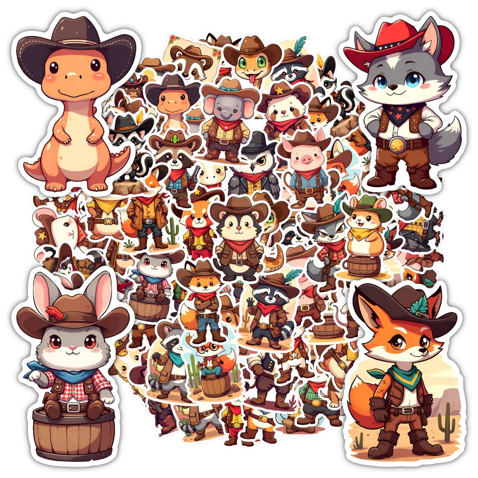 35pcs-50pcs Western Stickers Animal Cowboy Decals Cartoon Stickers for ...