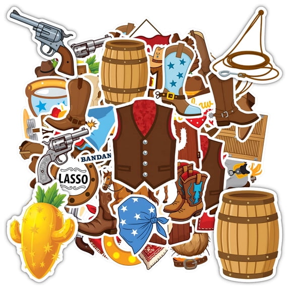 35pcs-50pcs Western Stickers Stationery Cowboy Stickers Adventure Kids Stickers for Laptops Suitcases