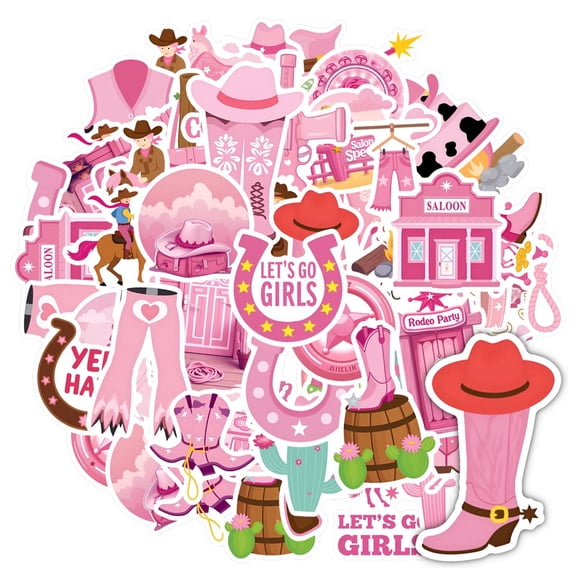 35pcs-50pcs Western Stickers Stationery Stickers Cartoon Cowgirl PVC Stickers for Laptops Suitcases