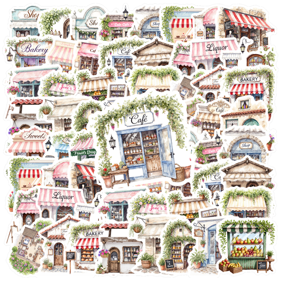 35pcs-70pcs Classic Stationery Stickers Retro Shops Stickers Storybook PVC Sticker for Laptops Suitcases Notebooks