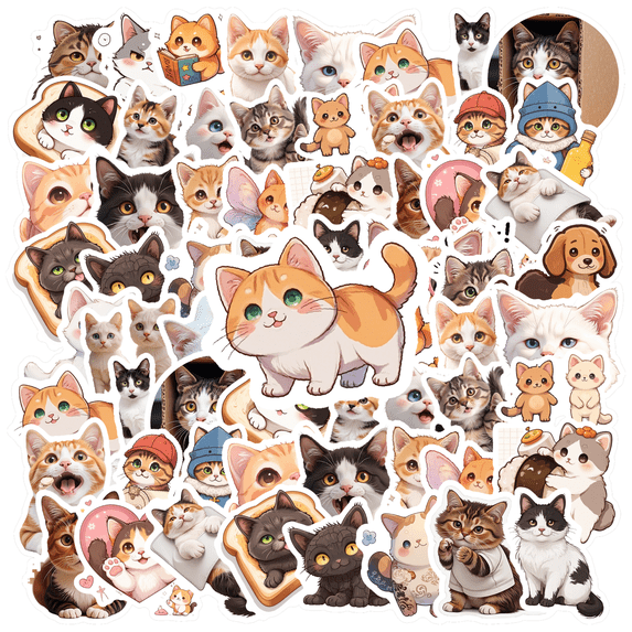 35pcs-70pcs Cute Cat Stickers Animal Decals Cartoon Stationery Stickers for Luggage Suitcase