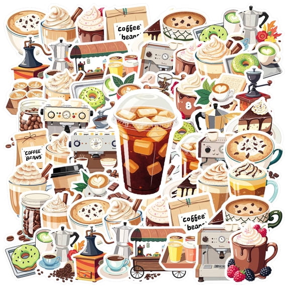 35pcs-70pcs Cute Coffee Stickers Food Kids Stickers Stickers DIY Stickers for Luggage Laptop Suitcase