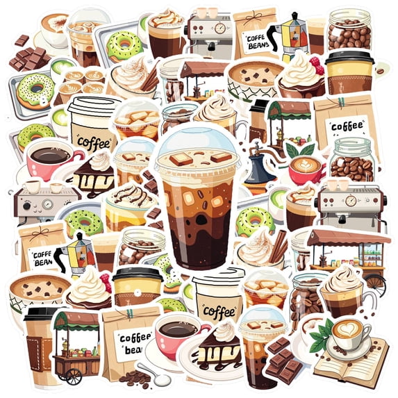 35pcs-70pcs Cute Coffee Stickers Food Kids Stickers Stickers DIY Stickers for Luggage Laptop Suitcase