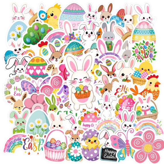 35pcs-70pcs Cute Easter Stickers Bunny Stickers Colorful Eggs for Laptops Suitcase Phone