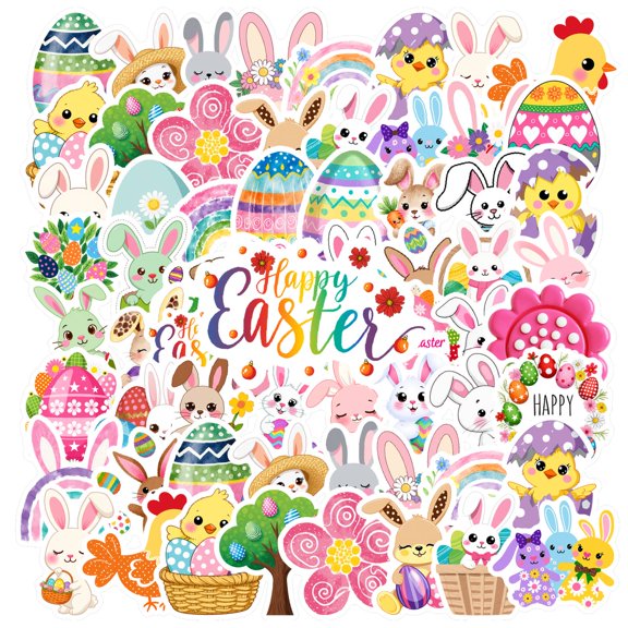 35pcs-70pcs Cute Easter Stickers Bunny Stickers Colorful Eggs for Laptops Suitcase Phone