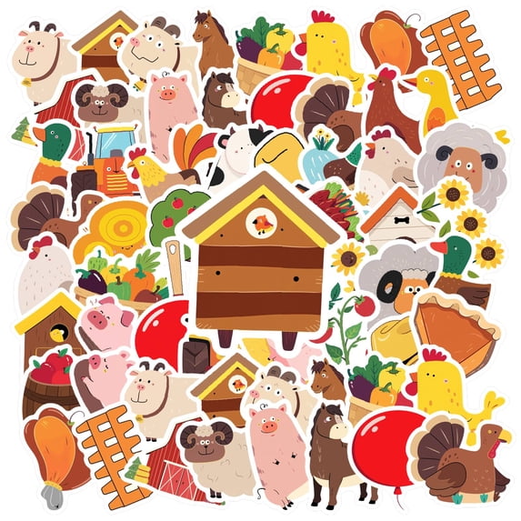 35pcs-70pcs Cute Farm Animal Stickers DIY Stationery Chicken Kids Animal Stickers for Laptops Suitcases