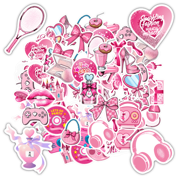 35pcs-70pcs Cute Pink Stationery Stickers Stylish Kids Stickers Toy Cartoon Fashion Stickers for Phone Suitcase Luggage
