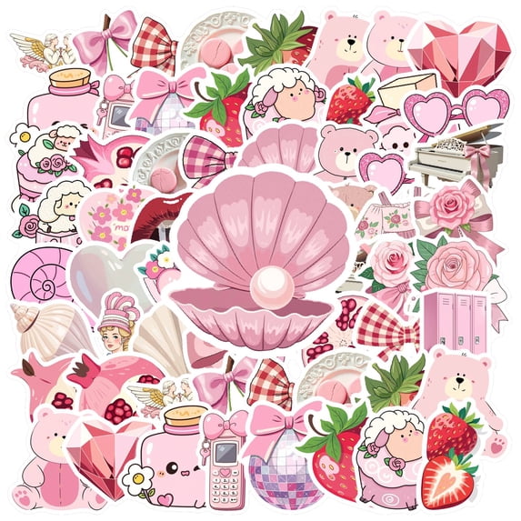 35pcs-70pcs Cute Stationery Stickers Pink Kids Stickers Retro DIY Stickers for Laptops Notebooks Phones