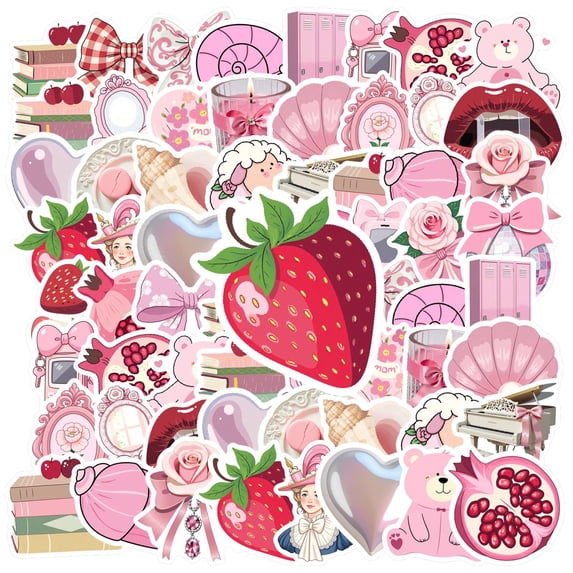 35pcs-70pcs Cute Stationery Stickers Pink Kids Stickers Retro DIY Stickers for Laptops Notebooks Phones