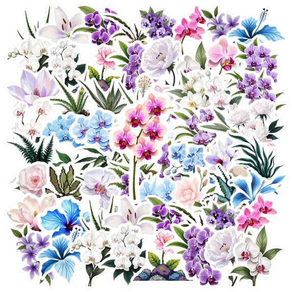 35pcs-70pcs PVC Orchid Stickers Nature Flower Stickers Botanical Plants Stickers for Phone Luggage Laptop
