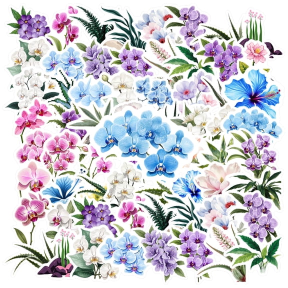 35pcs-70pcs PVC Orchid Stickers Nature Flower Stickers Botanical Plants Stickers for Phone Luggage Laptop