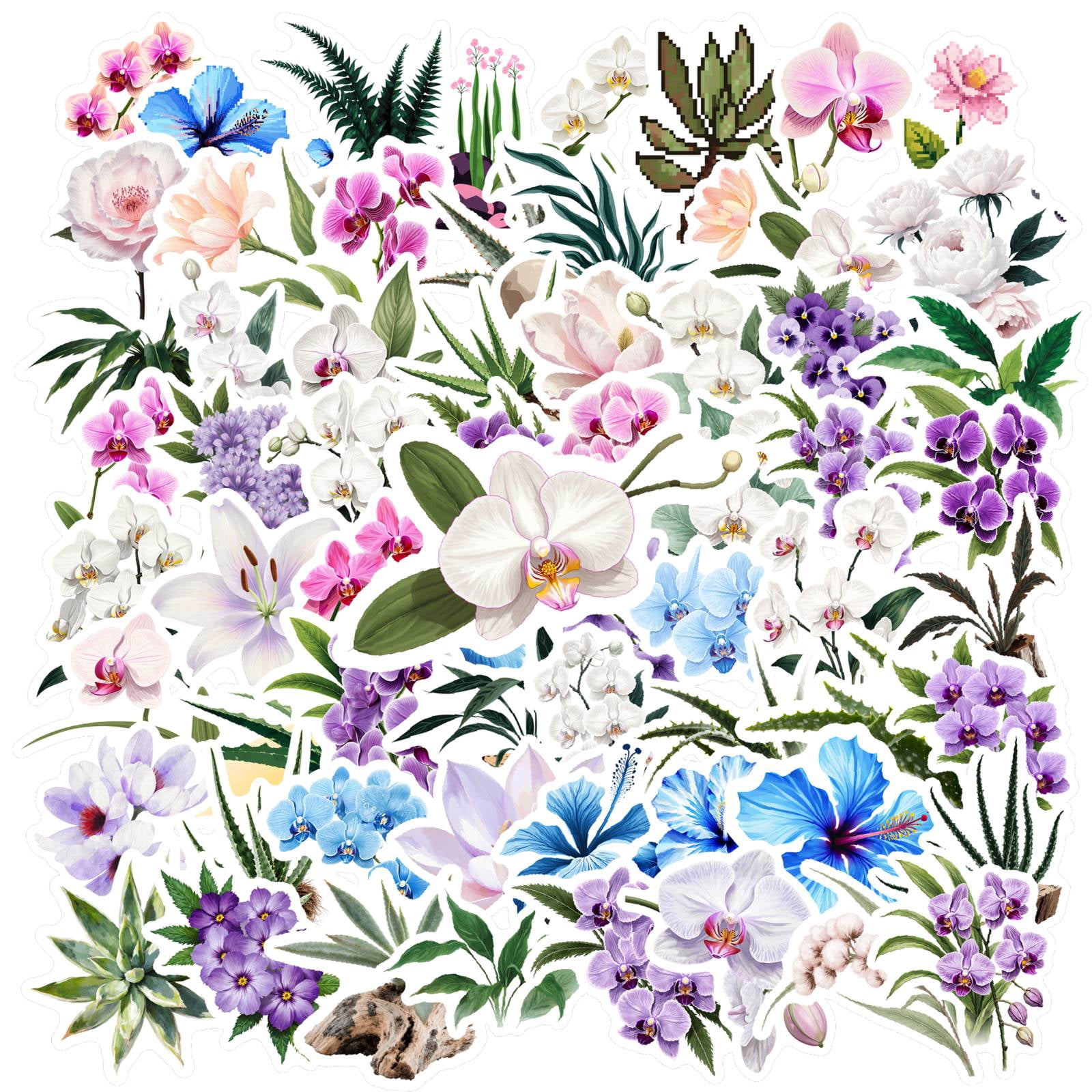 Orchid Sticker 35pcs-70pcs PVC Orchid Stickers Nature Flower Stickers Botanical Plants ...