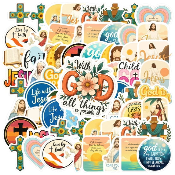 35pcs-70pcs Religious Stickers Christian Cross Stickers Biblical Stationery for Laptops Suitcases Notebooks