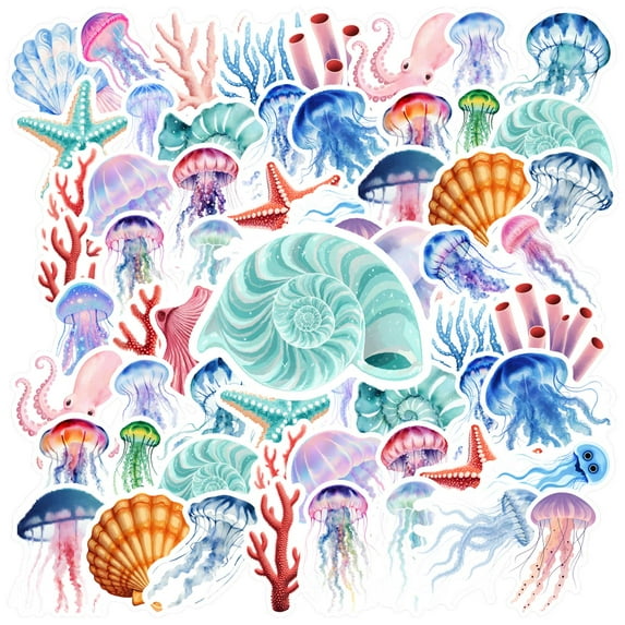 35pcs-70pcs Vibrant Stationery Stickers Marine Life Funny Stickers PVC Sticker for Suitcase Fridge Laptop
