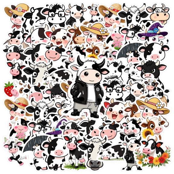 35pcs Adorable Animal Stickers Cow Kids Stickers Mellow DIY Stickers for Laptops Suitcases Notebooks