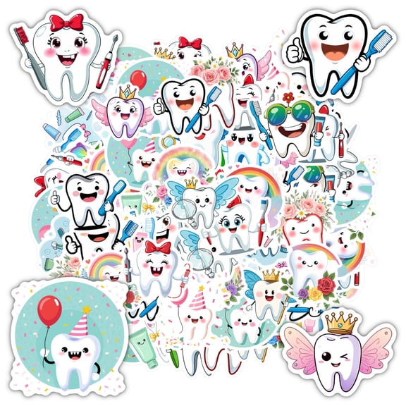 35pcs Adorable Tooth Stickers Kids Funny Stickers  Cute Decals for Laptops Suitcases Guitars