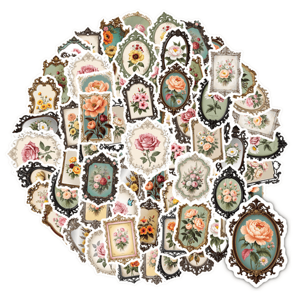 35pcs Antique Stationery Stickers Floral PVC Sticker Art Stickers Decals for Laptops Suitcases Notebooks