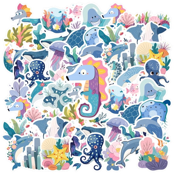 35pcs Aquatic Stickers Marine Animal Dolphin Stickers Ocean Funny Stickers for Notebooks Luggage