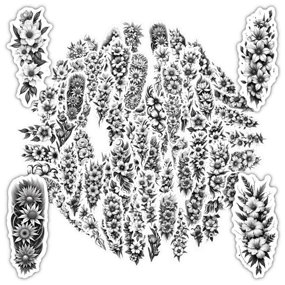 35pcs Artistic Stickers Stationery Flower Stickers PVC Monochrome Floral Stickers for Suitcase Laptop Phone