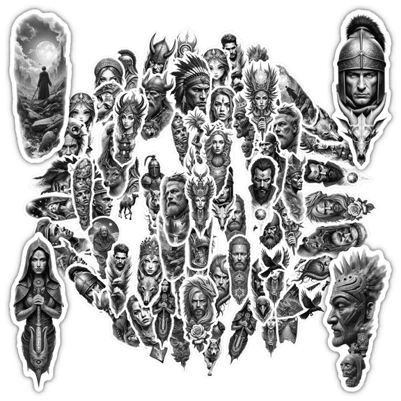 35pcs Artistic Warrior Stickers Medieval Mythical Stickers Historical Vinyl Stickers for Suitcase Fridge