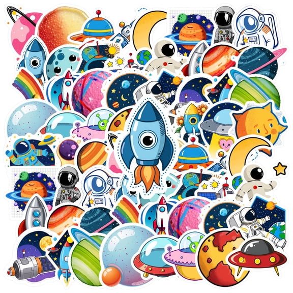 35pcs Astronaut Stationery Stickers Rocket Funny Stickers UFO PVC Sticker Stationery Stickers for Luggage Phone Laptop