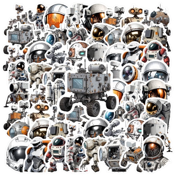 35pcs Astronaut Stickers Space Robots Decals Technology PVC Sticker for Laptops Phones Suitcase
