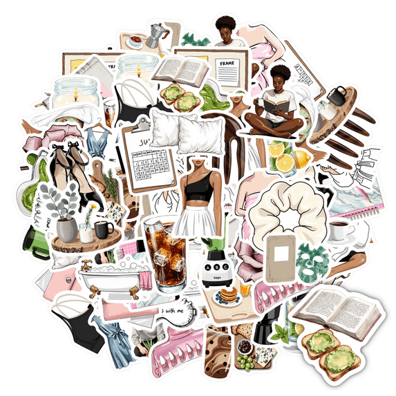 35pcs Beauty Stickers Self-Care Stickers Coffee Stickers Relaxation Stickers for Laptops Notebooks Suitcases