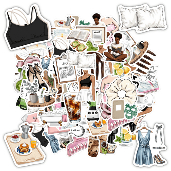 35pcs Beauty Stickers Self-Care Stickers Coffee Stickers Relaxation Stickers for Laptops Notebooks Suitcases