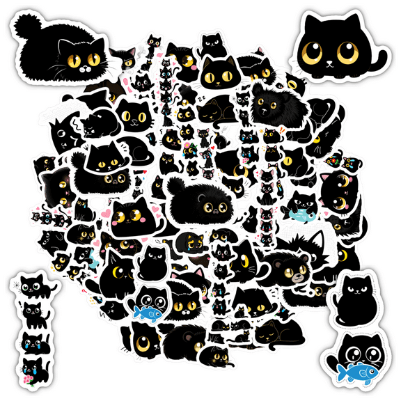 35pcs Black Cat Stickers Kids Stickers Cute Stickers Stationery Stickers for Laptop Phone Suitcase