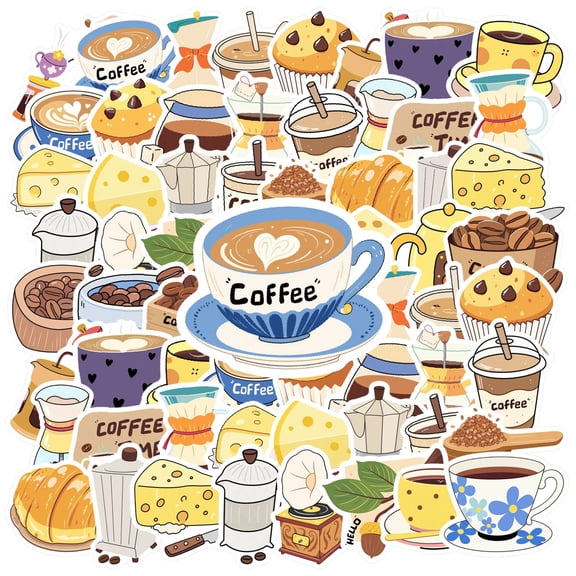 35pcs Cartoon Coffee Stickers Cute Breakfast Stickers Beverage Stickers for Laptops Suitcases