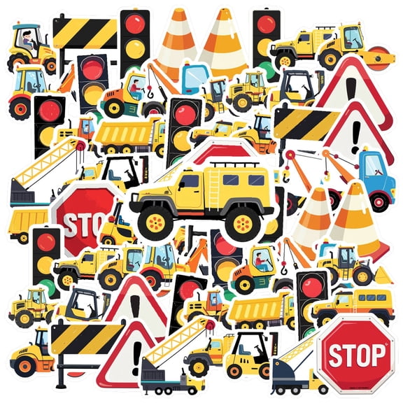 35pcs Cartoon Construction Stickers Vehicle Stationery Stickers Traffic Funny Stickers for Luggage Laptop Phone
