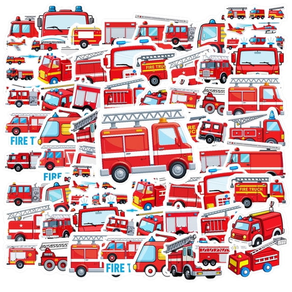 35pcs Cartoon Fire Truck Stickers Kids Stickers Vehicle Stickers for Laptop Phone Suitcase