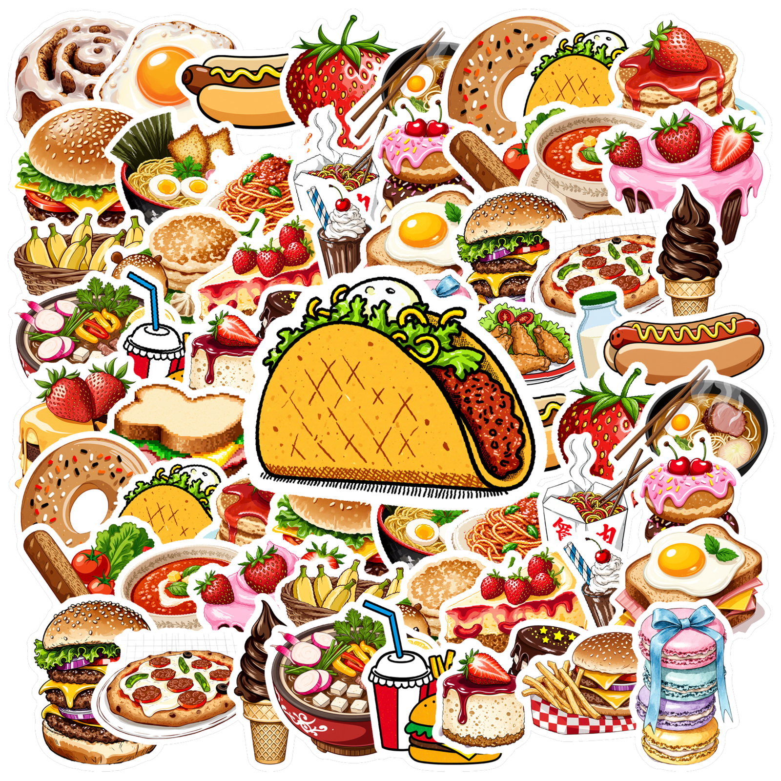 Snack Sticker 35pcs Cartoon Food Stickers Snack Pack Food Stickers Kids Stickers for ...